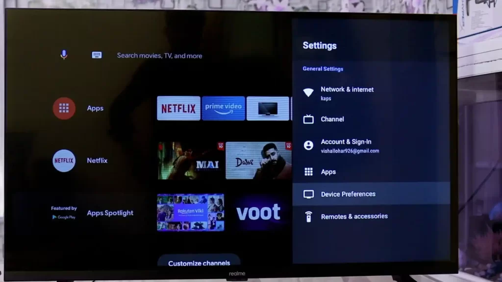 display settings for realme tv