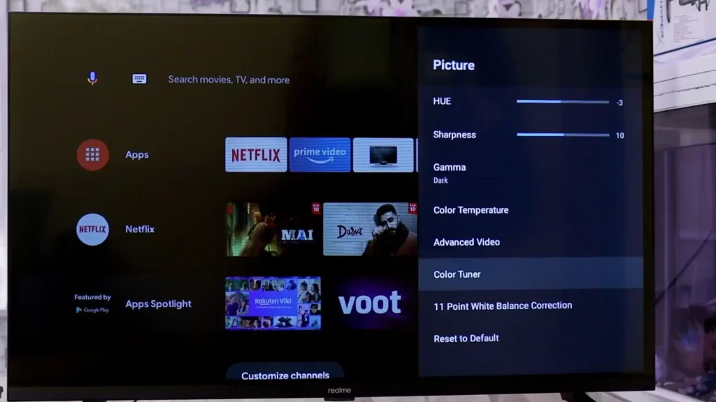 Color tuner settings for realme tv 