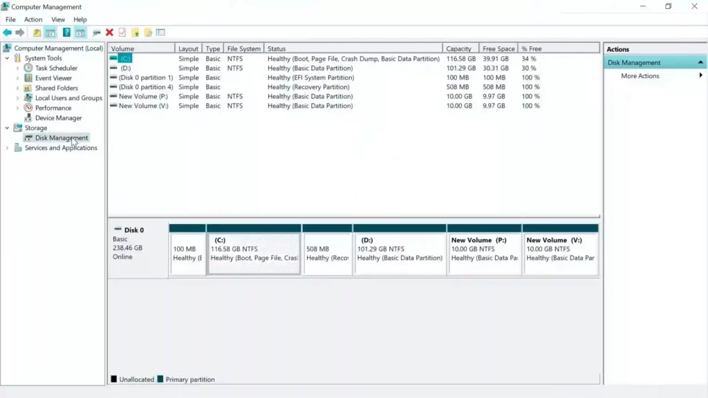 Disk management in windows