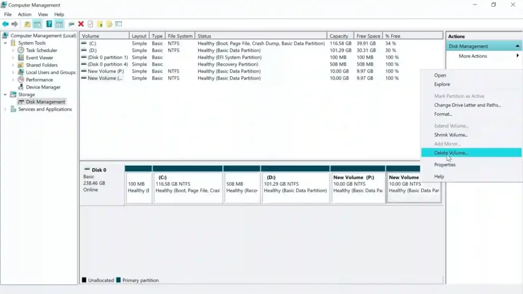 how to remove partitions in windows