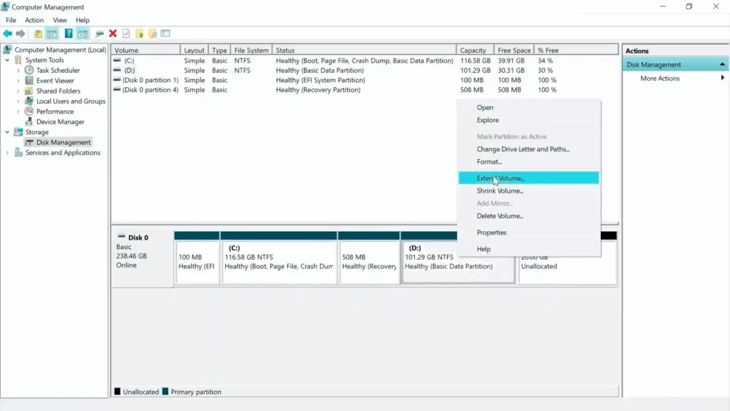 how to extend volume in windows pc partitions from unallocated sapce